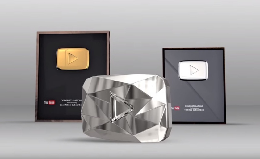 silver gold and diamond play button